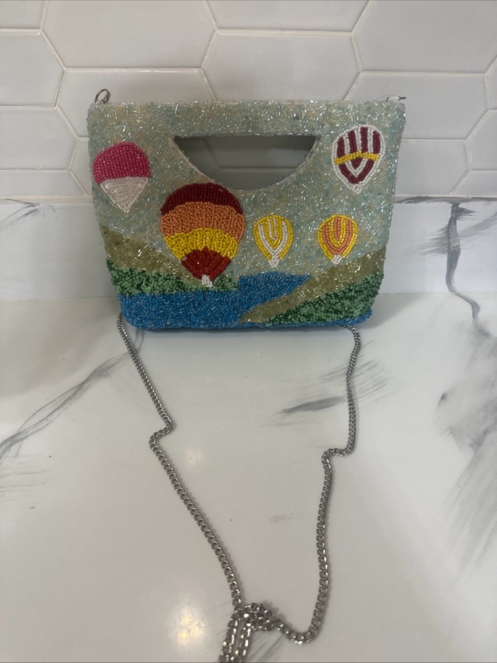 Beaded Hot Air Balloon Crossbody Bag in Multicolor